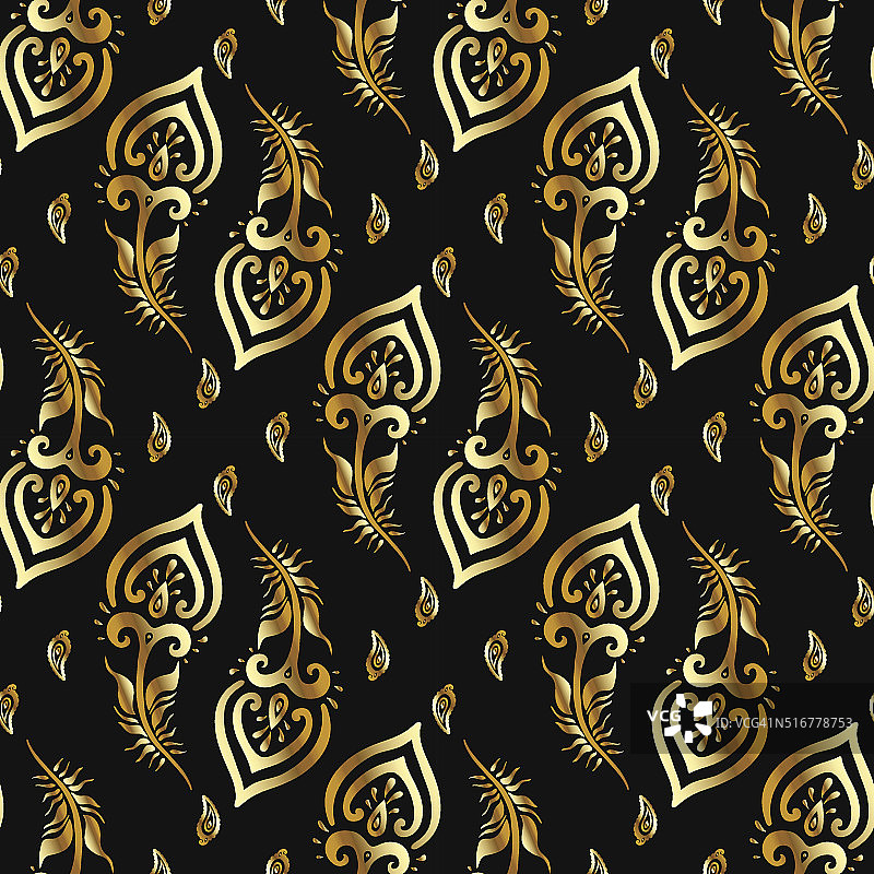 孔雀羽毛金色图案图片素材