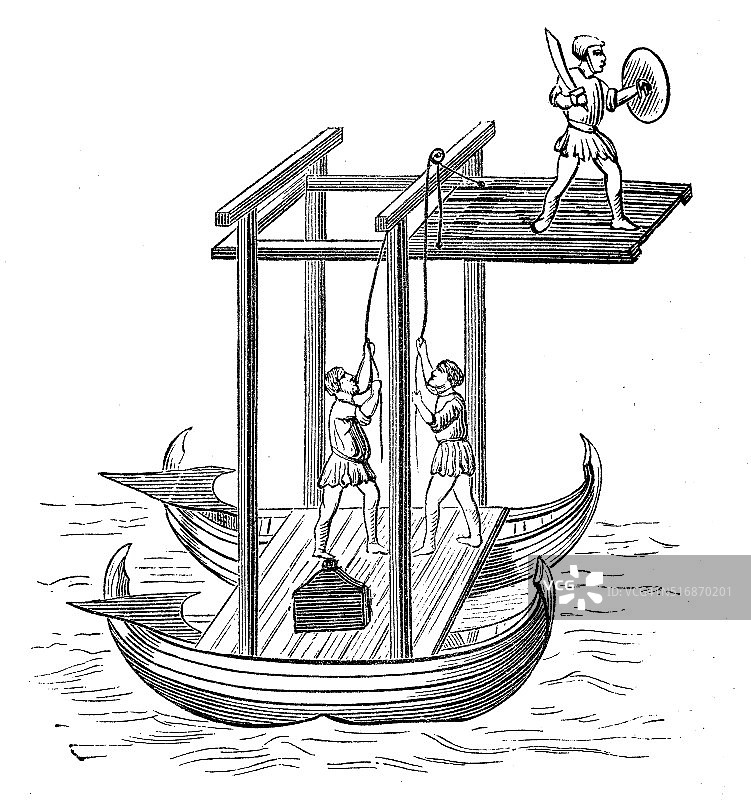 战争攻击舰古董插画图片素材