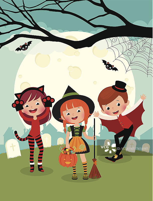 儿童参加万圣节派对图片素材