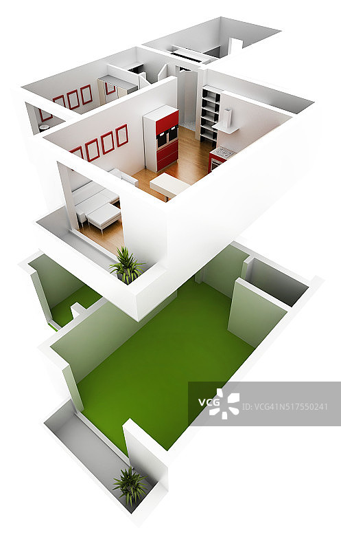 白色背景精装修公寓3D样机图片素材