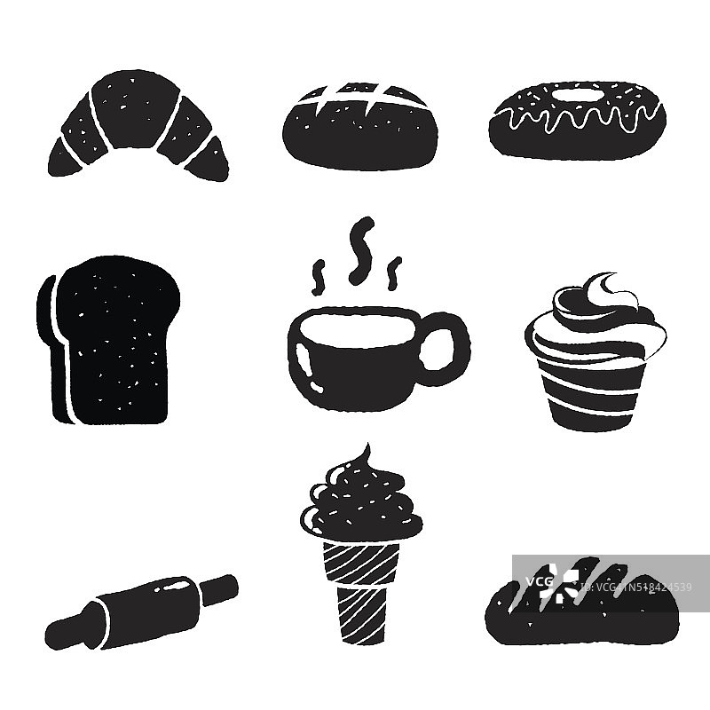 白色背景上的面包店图标集插画图片素材