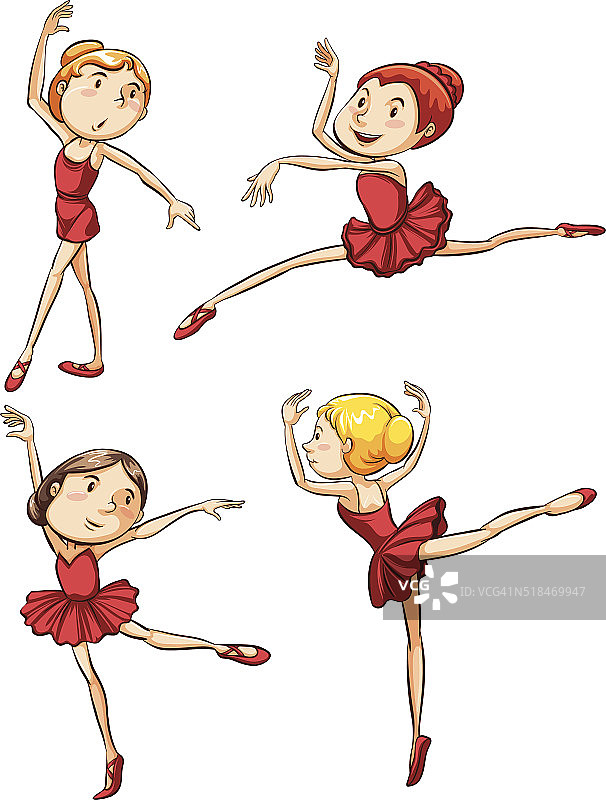 红色芭蕾舞裙舞者的简单素描图片素材