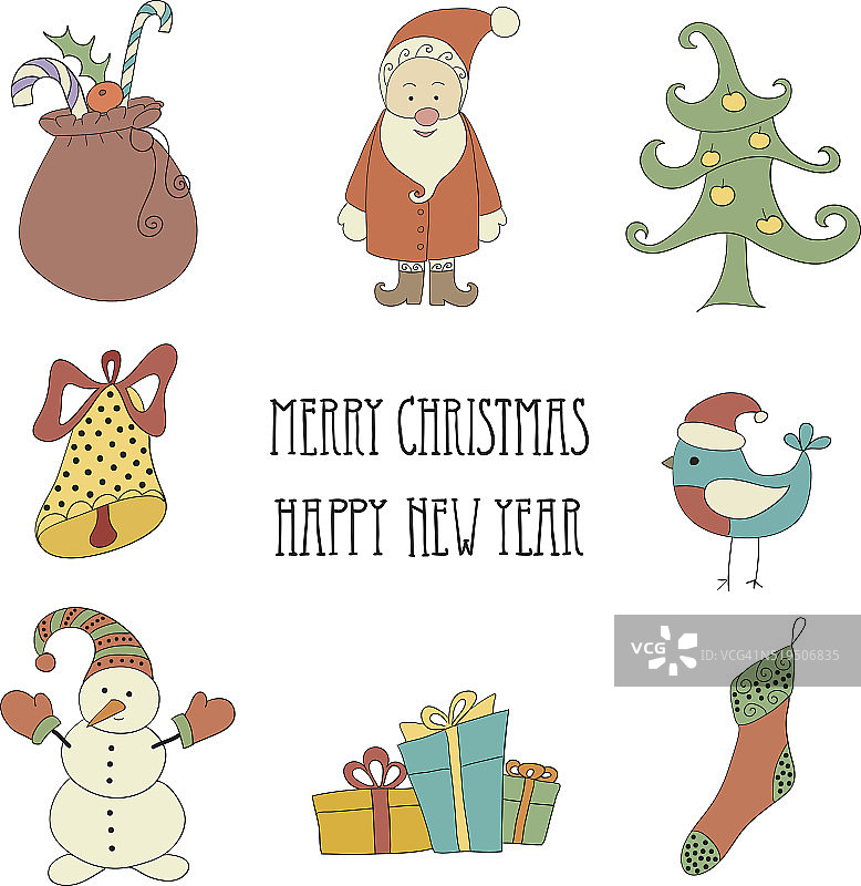圣诞复古元素和插图，含文字图片素材