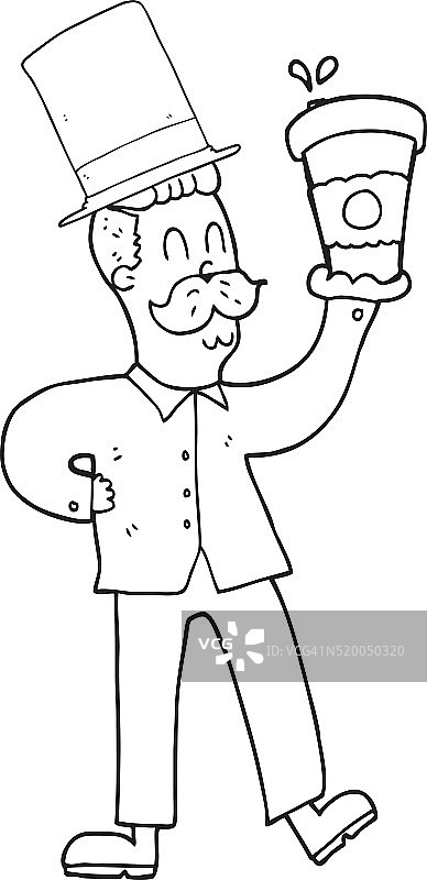 黑白卡通手拿咖啡杯的男人图片素材