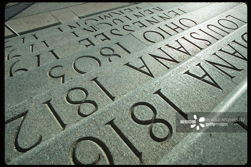 台阶上的州名和日期图片素材