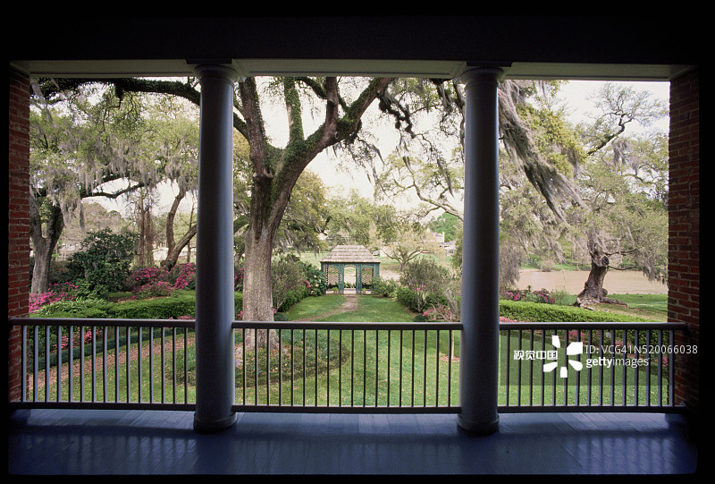 从阴影-泰奇种植园观看泰奇河口景色图片素材