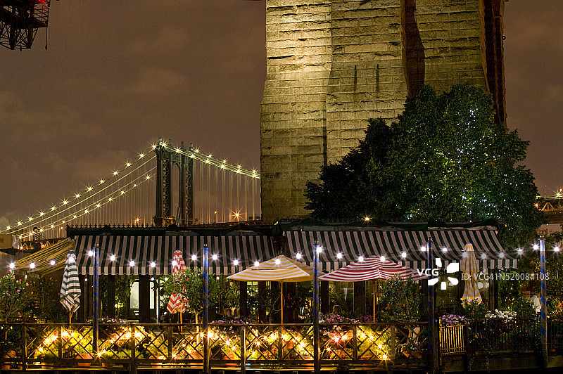 布鲁克林大桥下的河畔咖啡馆图片素材