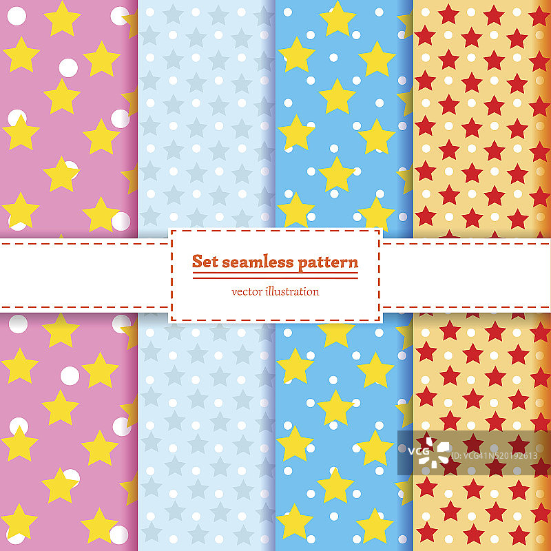 抽象无缝圆点星形图案套装图片素材