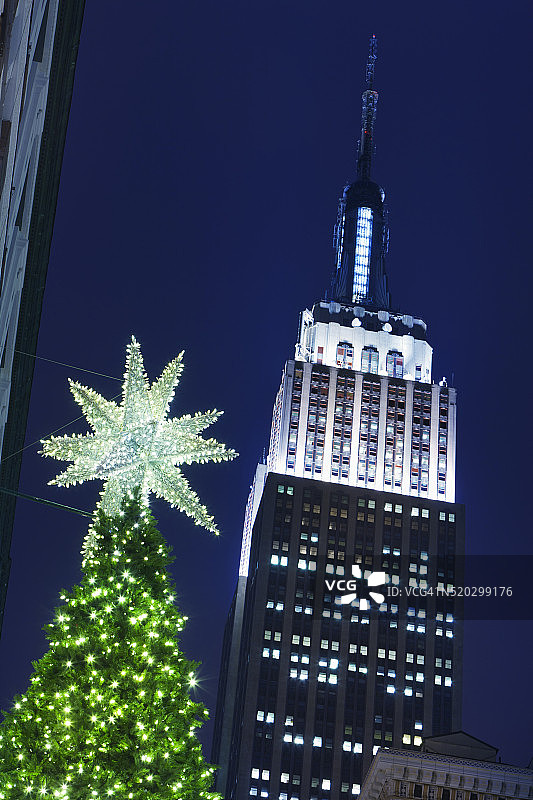 梅西百货圣诞树和帝国大厦细节图片素材