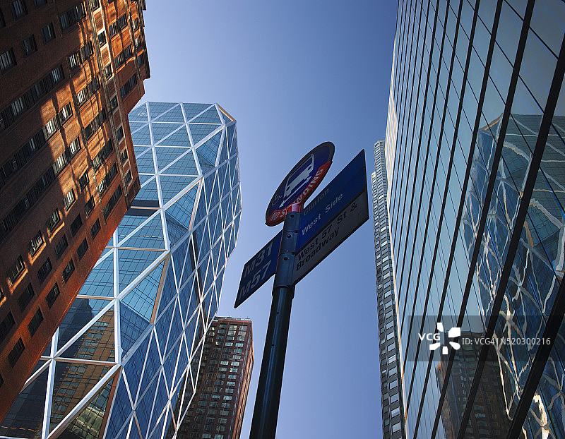 西57街和百老汇的公交车站牌图片素材