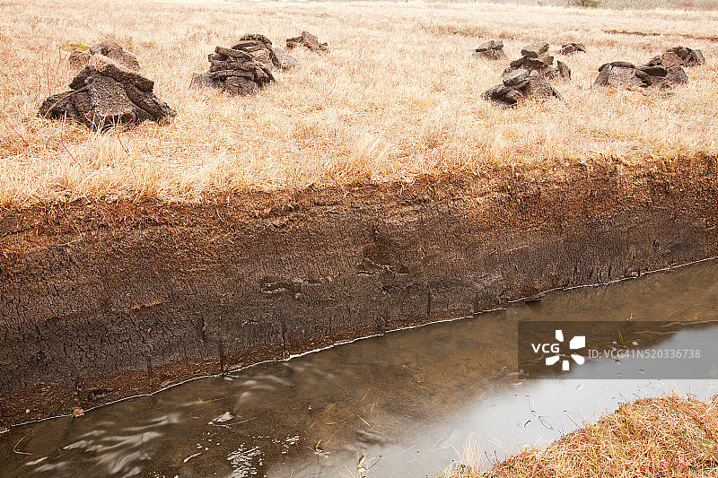 英国苏格兰斯凯岛布罗德福德附近的泥炭切割场图片素材