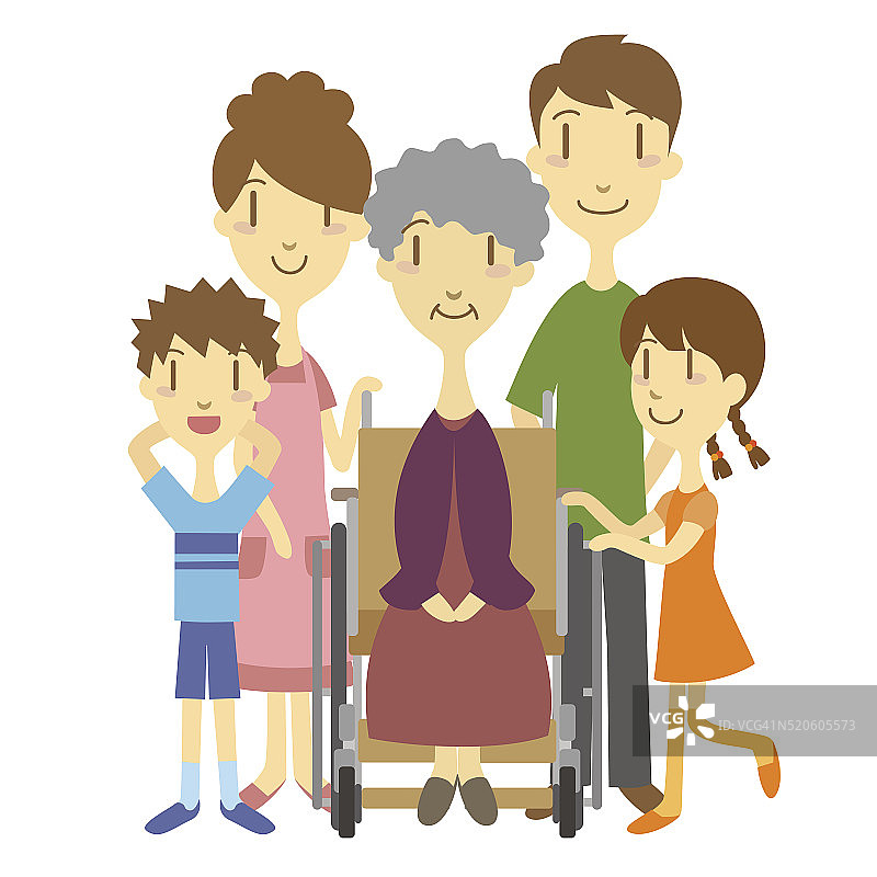 坐轮椅的老年女士与家人图片素材