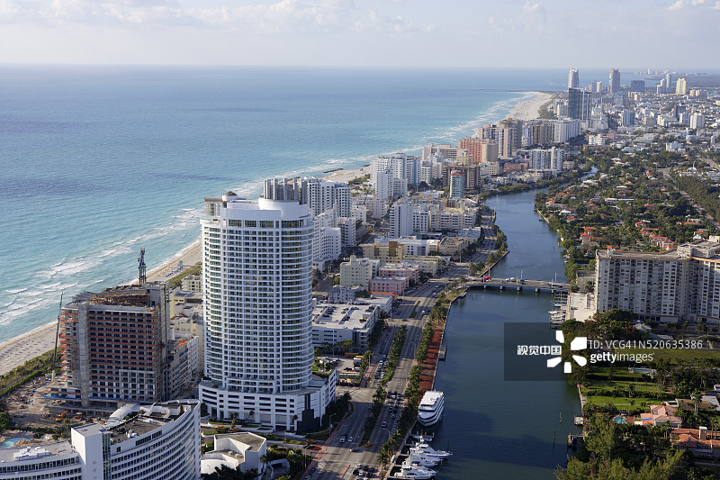 迈阿密海滩木板路区域的航拍景色图片素材