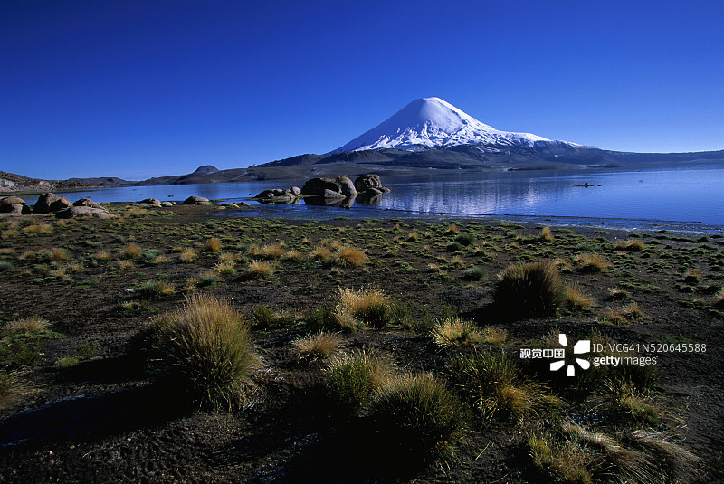 帕里纳科塔火山和 Chungara 湖，劳卡国家公园图片素材