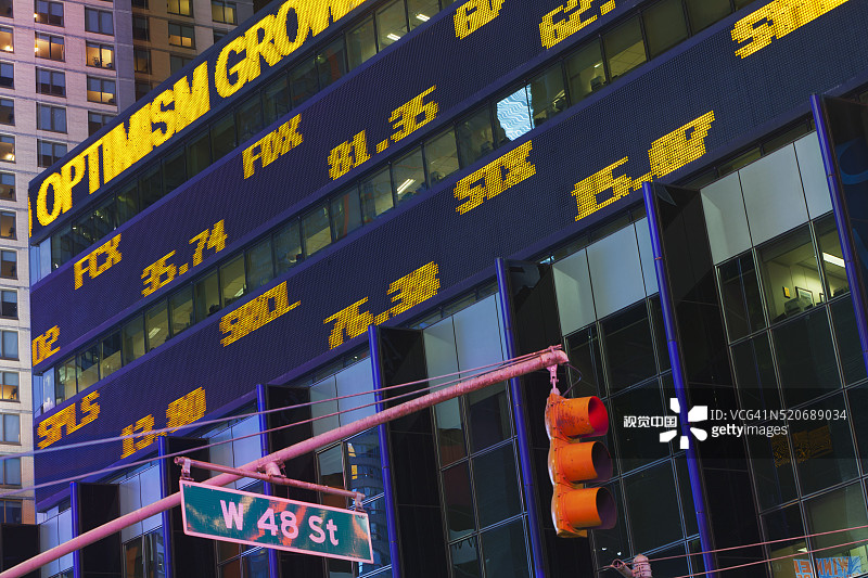 时代广场摩根士丹利大厦的股票行情显示图片素材