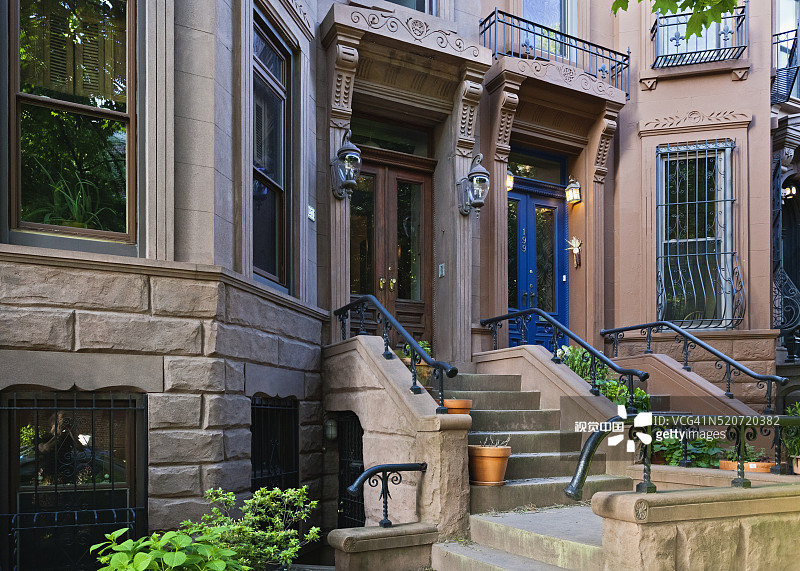 布鲁克林公园坡的棕褐砂石建筑图片素材