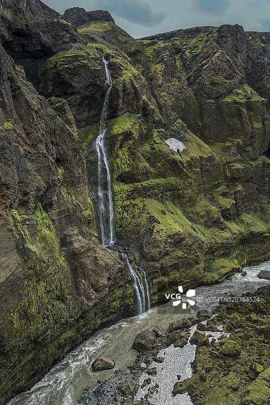 冰岛马卡尔弗洛特河峡谷的瀑布图片素材