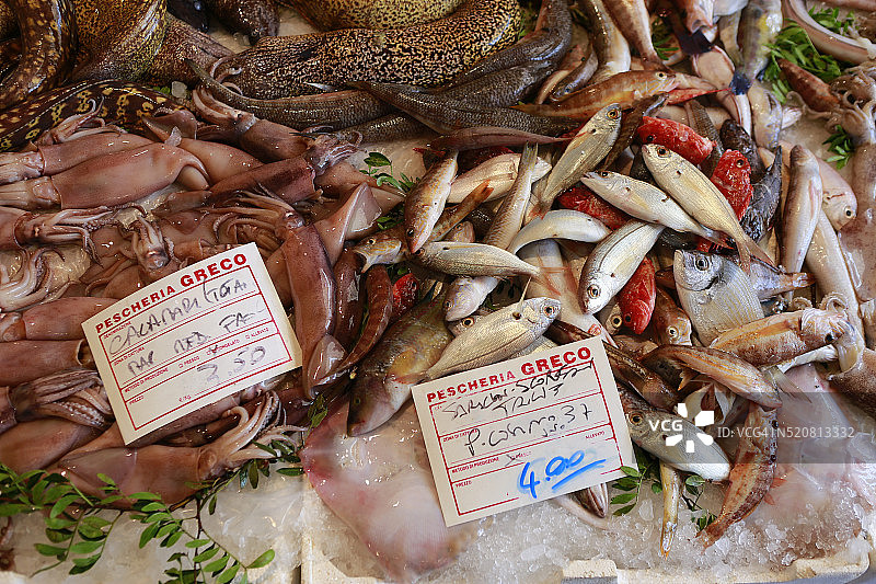 意大利普利亚区切萨里奥港的鱼市场图片素材