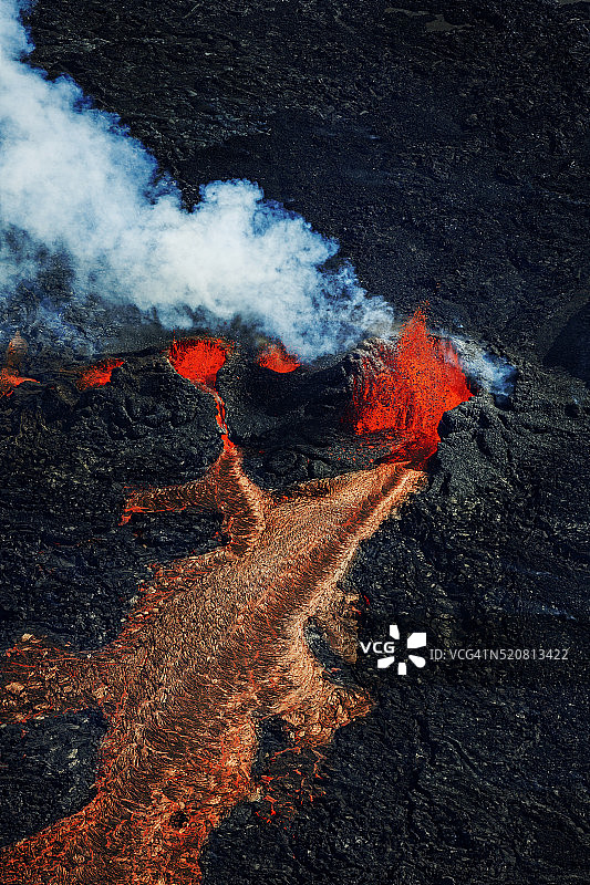 冰岛巴达本加火山附近的Holuhraun裂缝火山喷发图片素材