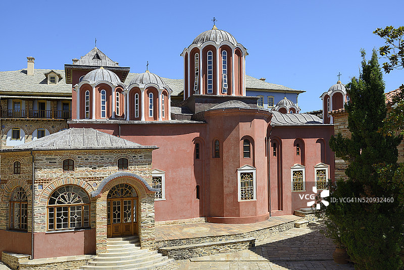 希腊哈尔基季基：被列为世界遗产的阿陀斯山半岛，Pantokratoros修道院图片素材