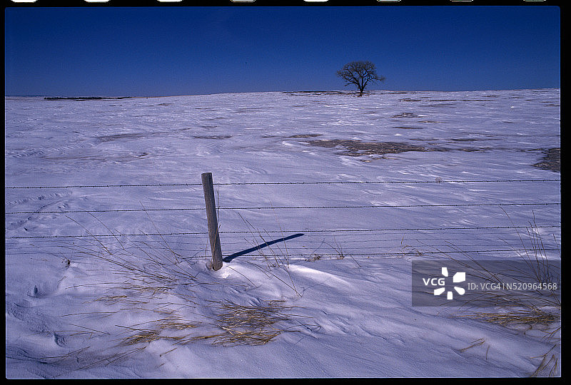 栅栏与雪地牧场图片素材