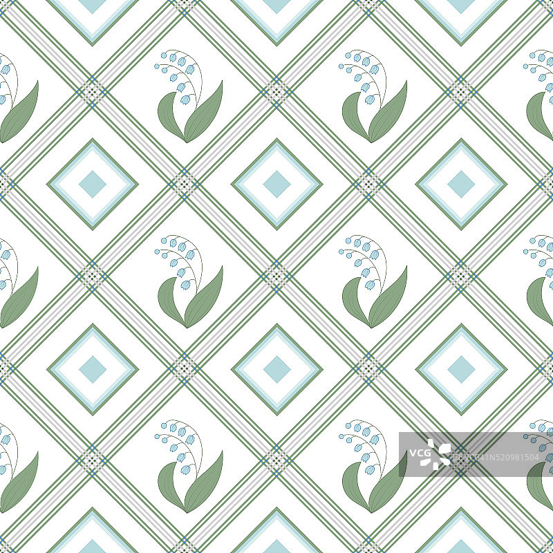 方形背景上雪花莲花束矢量无缝图案图片素材