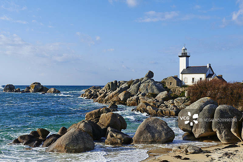 布列塔尼布里尼奥冈普拉日Pontusval灯塔图片素材