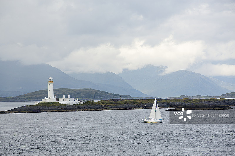英国苏格兰利斯莫尔岛鲁哈菲亚特上的艾琳·穆斯代尔灯塔图片素材