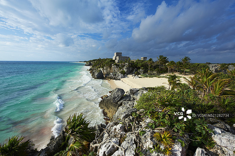 墨西哥图卢姆：图卢姆考古遗址和古代玛雅遗址，加勒比海，图卢姆海滩图片素材