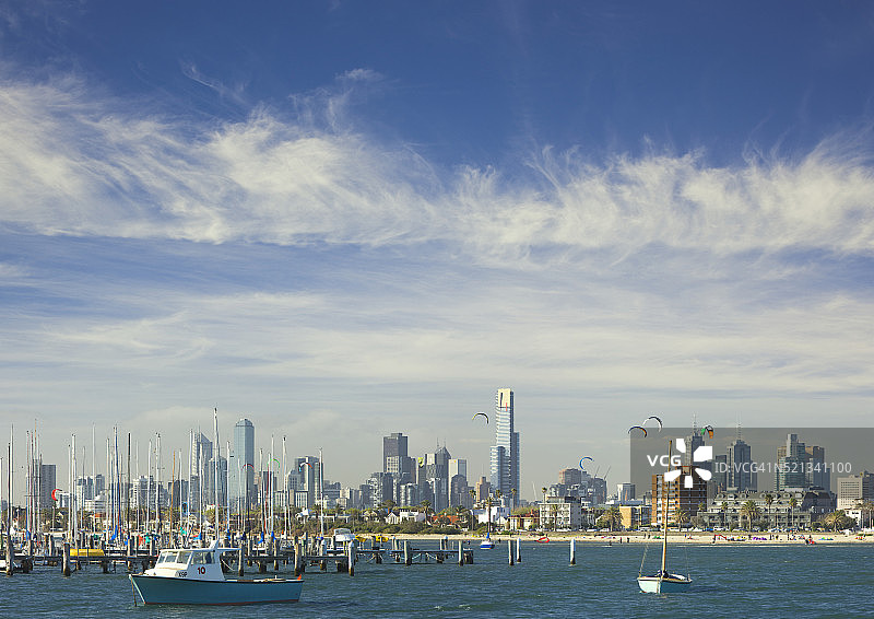 从圣基尔达码头眺望墨尔本天际线图片素材