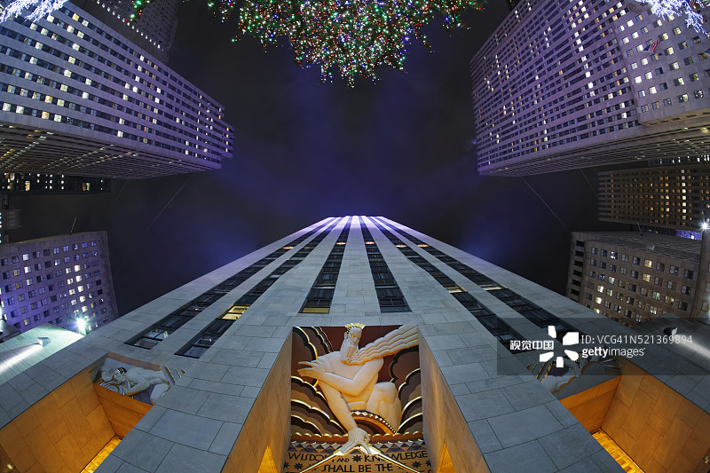 纽约市节日期间的洛克菲勒中心图片素材
