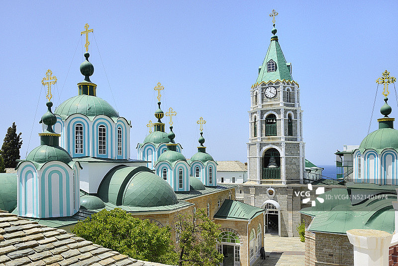希腊哈尔基季基半岛阿索斯山圣潘捷列伊蒙俄罗斯修道院图片素材