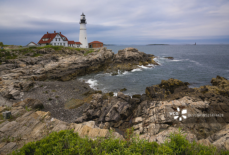 波特兰灯塔和岩石，缅因州波特兰图片素材