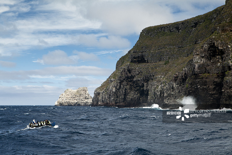 潜水艇载潜水员前往潜水点，厄瓜多尔加拉帕戈斯群岛狼岛图片素材