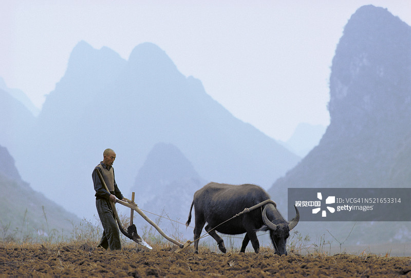 中国农民犁地图片素材