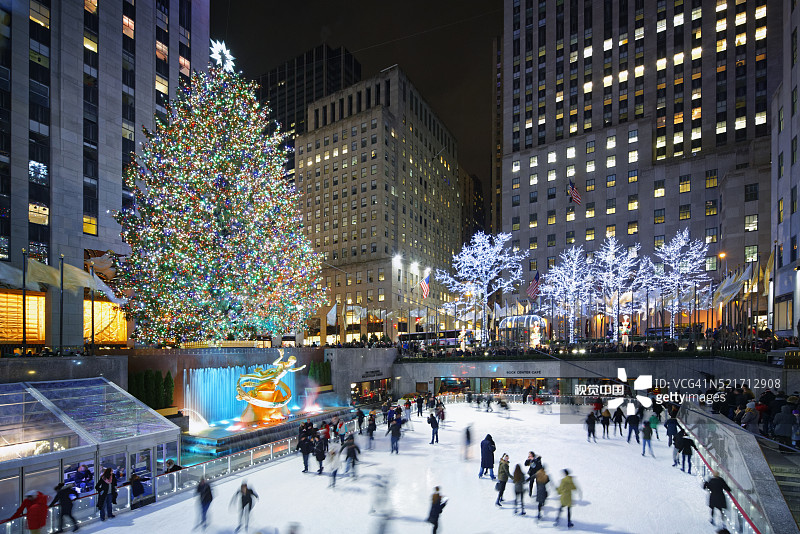 纽约市洛克菲勒中心溜冰场图片素材