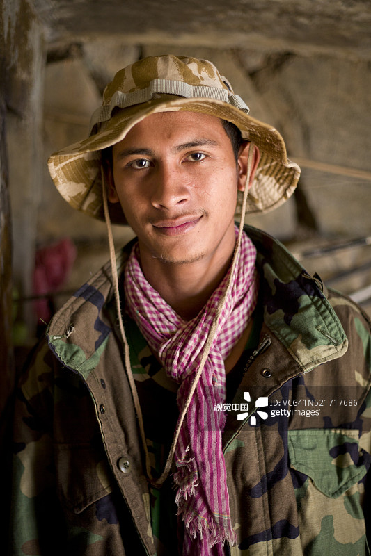 柬埔寨柏威夏寺的碉堡内的士兵图片素材