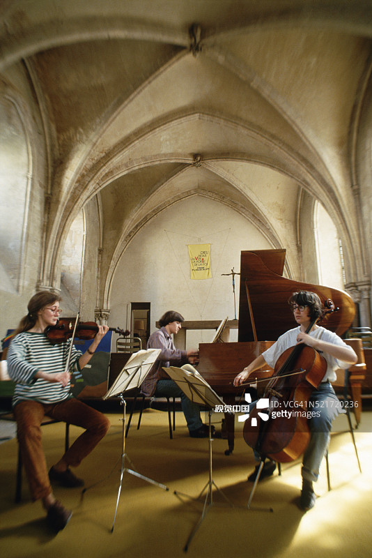 在拱形屋顶下演奏的音乐家图片素材