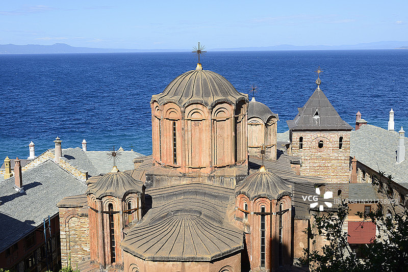 希腊哈尔基季基州多奇阿里乌修道院（阿陀斯半岛世界遗产）图片素材