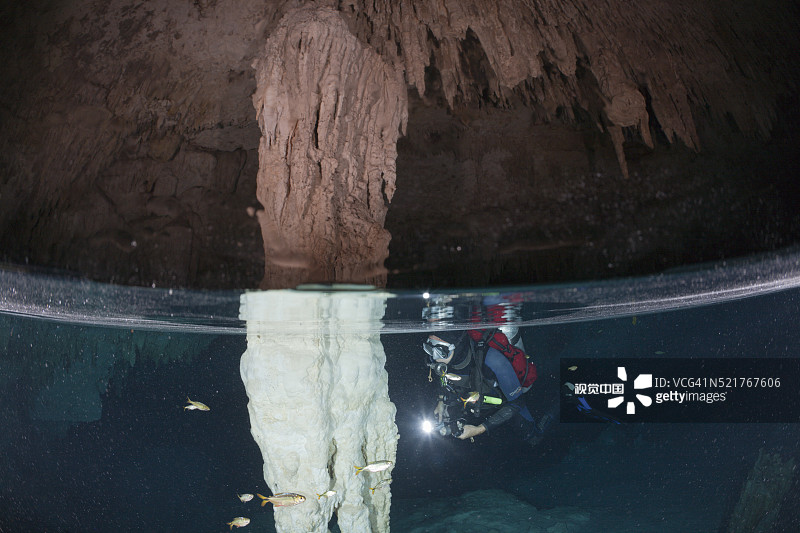 在墨西哥尤卡坦半岛卡门海滩蝙蝠洞水肺潜水图片素材