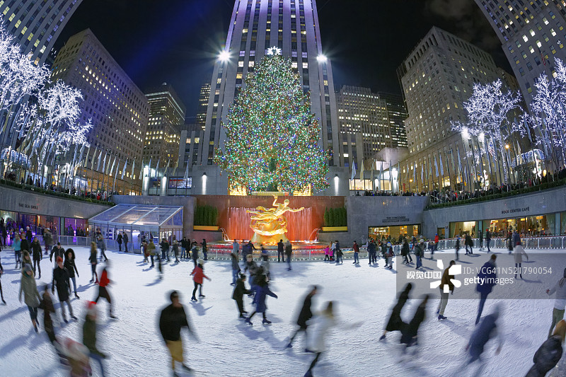纽约市洛克菲勒中心溜冰场图片素材