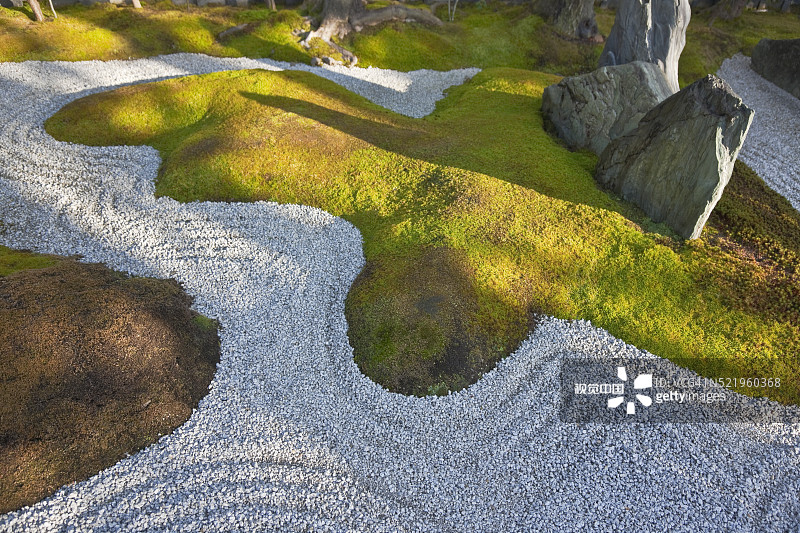 日本京都重森三玲庭园美术馆的枯山水庭园图片素材