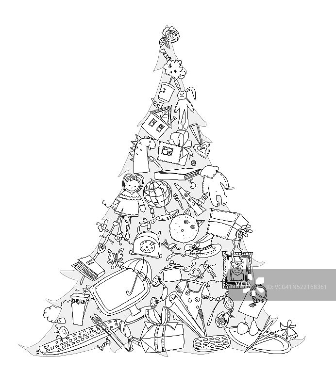 很多玩具组成的抽象圣诞树图片素材