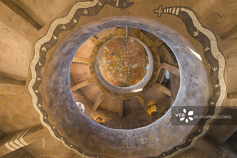 沙漠景观瞭望塔的壁画图片素材