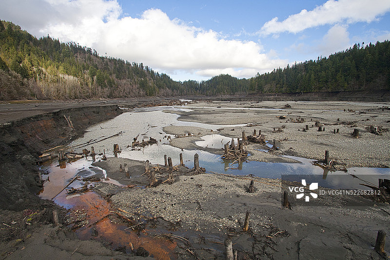埃尔瓦河修复工程，埃尔瓦水坝拆除，奥尔德威尔湖图片素材