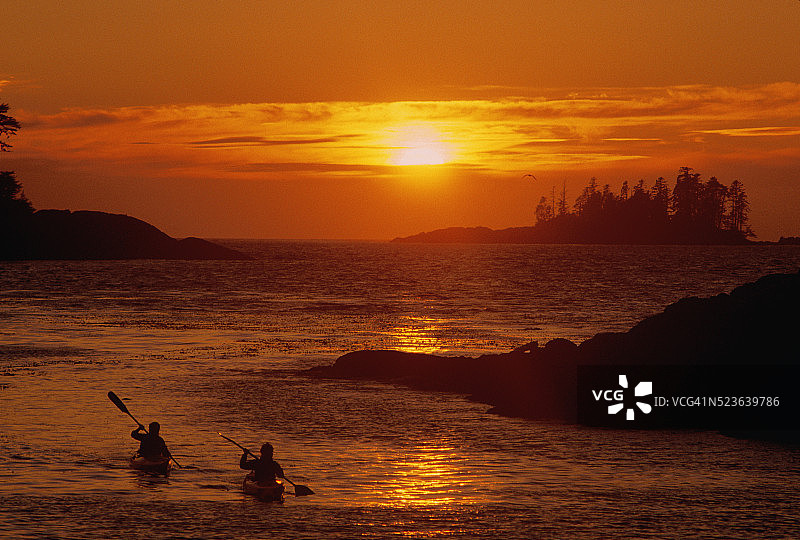 阳光下的海上皮划艇运动图片素材