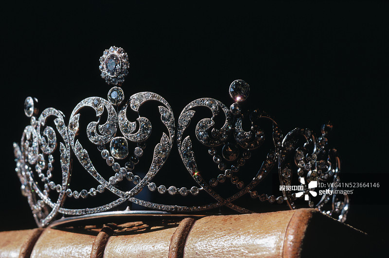 皮革书上的钻石铂金冠冕图片素材