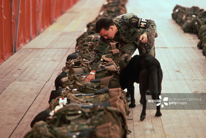士兵与缉毒犬图片素材