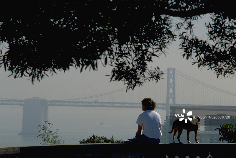 从俄罗斯山俯瞰的旧金山湾大桥图片素材