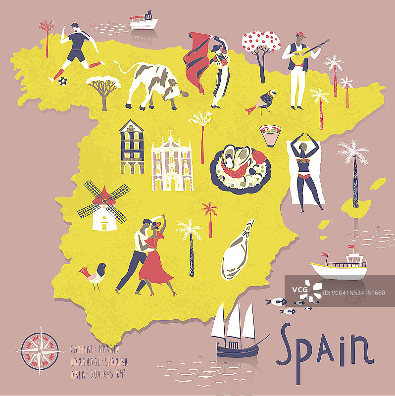 西班牙卡通地图图片素材